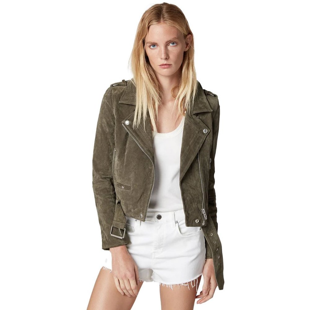 Blank NYC Suede Moto Jacket in Olive Green/Herb